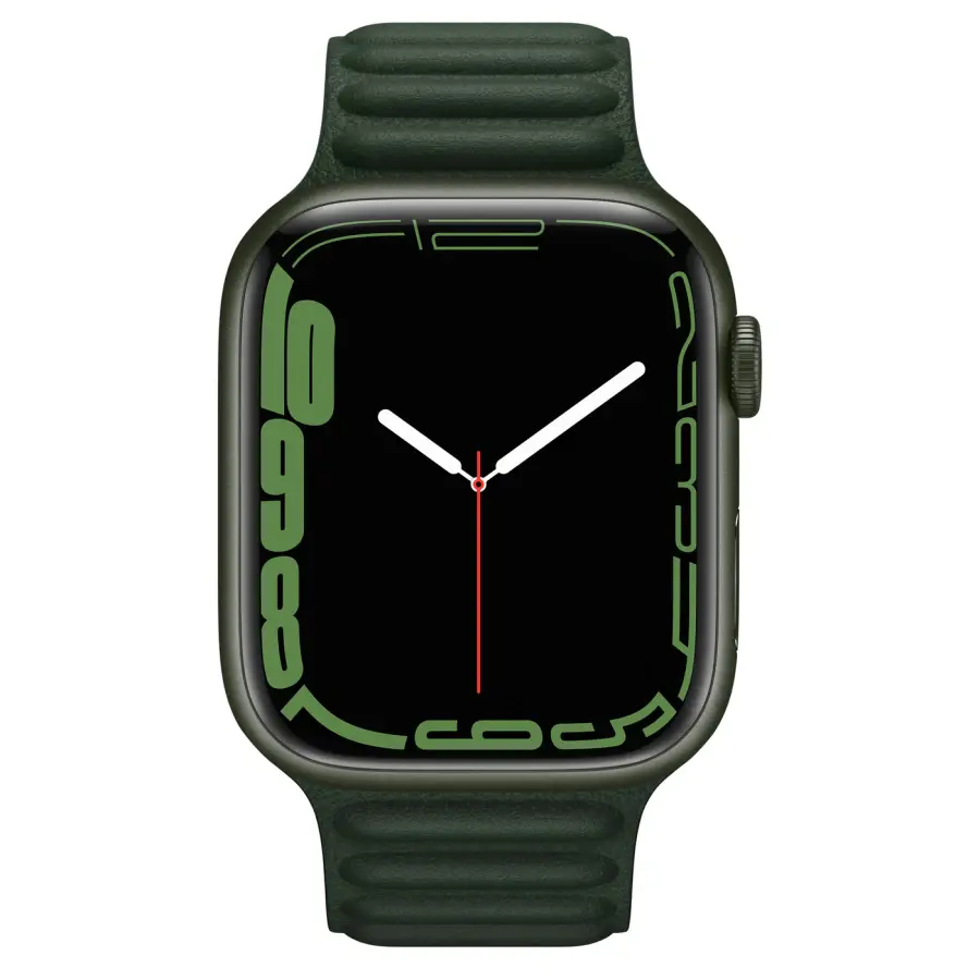Apple Watch Series 7 GPS 45mm Green Aluminum Case (MKNQ3) with Sequoia Green Leather Link - M/L (ML803)
